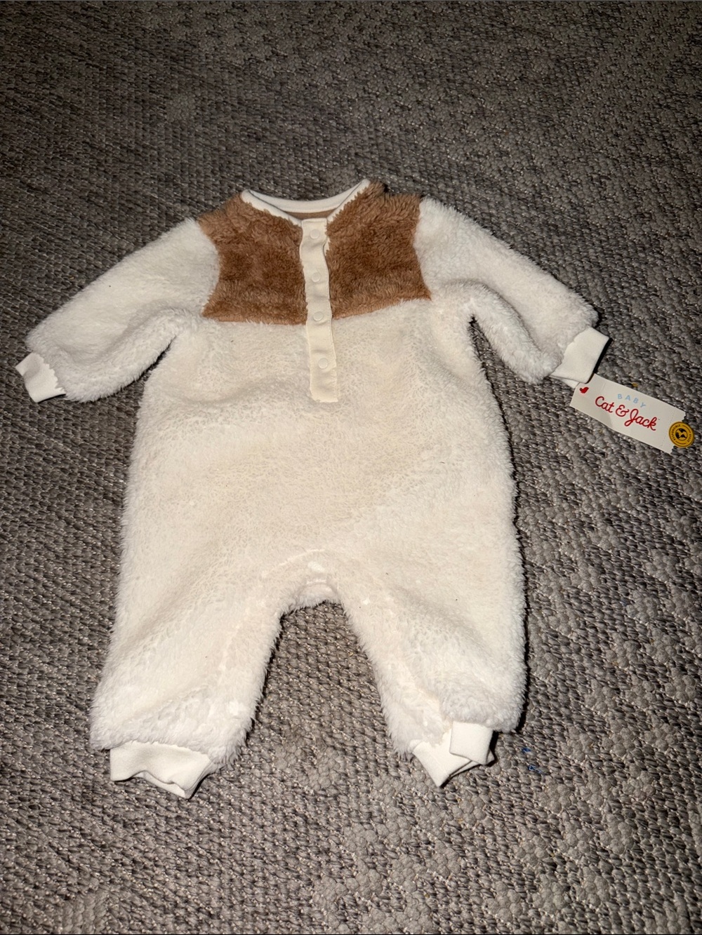Cat & Jack Cream and Brown Plush Footed One-Piece